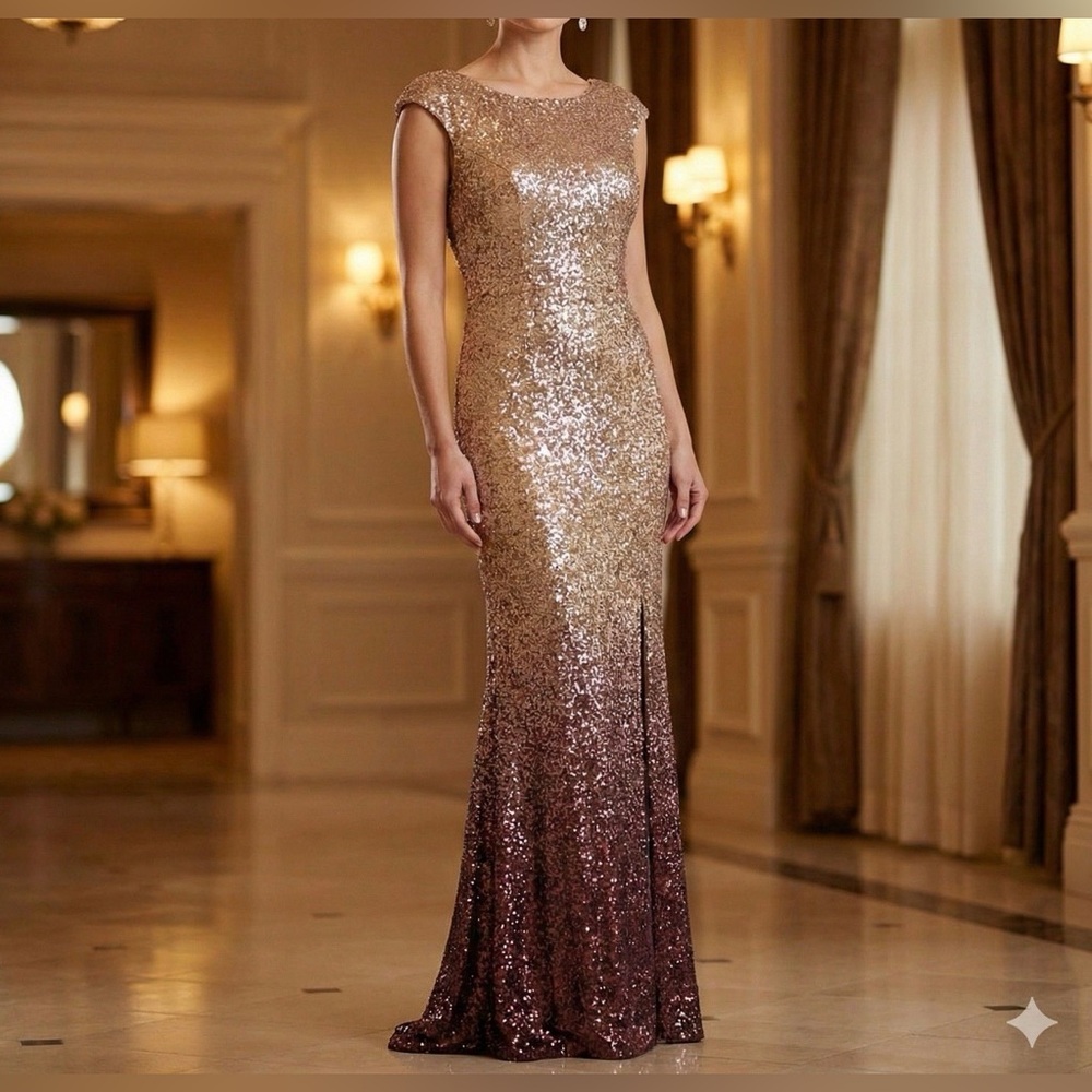 Mon Cheri Glittering Gold and Bronze Maxi Dress